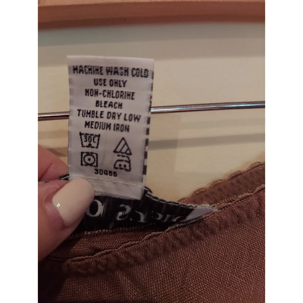 Adolfo Studio Womens Skirt Size 10P Brown 100% Linen Maxi Elastic Waist A-Line